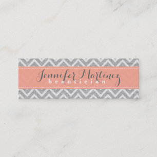 Fet Grått och Orange Chevron Mönster Linen-utseend Mini Visitkort