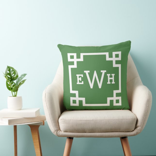 Fet grön grekisk nyckelmonogram initial kudde (Stol)