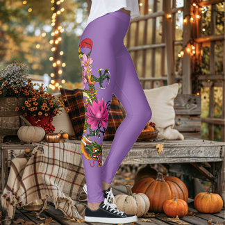 Fet Grön Kinesisk Drak Lotus Teal Tatovering Leggings