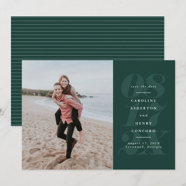 Fet grön typografi elegant foto spara datumet (Fram/baksida)