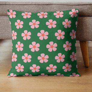 Fet Grönt och Rosa Flower Tropical Whimsical Vår Kudde
