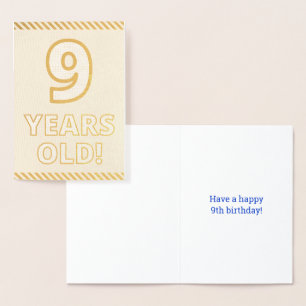 Fet, guld, 9 ÅR GAMLA! Födelsedagskort Folierat Kort