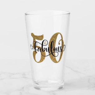 Fet Guld (Faux) Glitter 50 & Fabulous Birthday Glaskopp