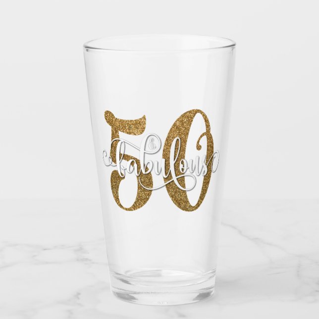 Fet Guld Glitter 50 & Fabulous Birthday Glaskopp (Framsida)