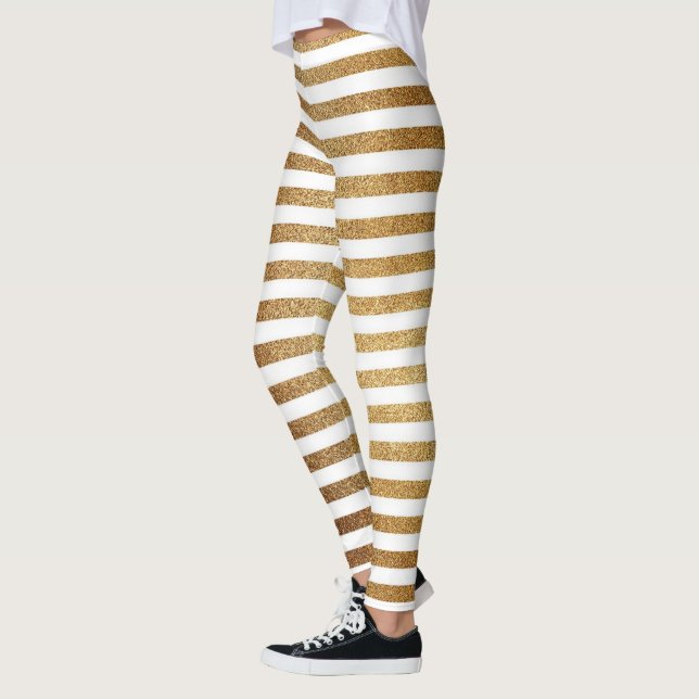Fet guld glitter och vit rand leggings (Vänster)