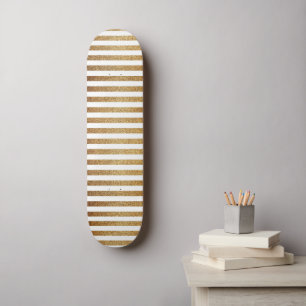 Fet guld glitter och vit rand mini skateboard bräda 18,5 cm