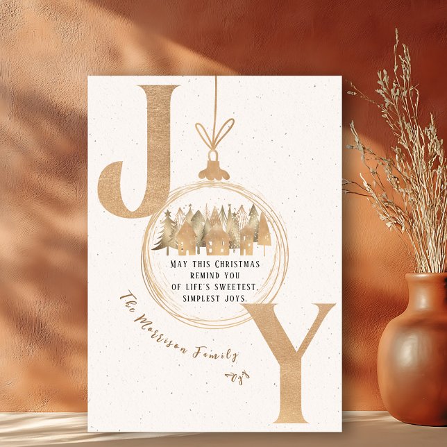 Fet Guld och Beige Joy jul - Flat Helgdag bil Julkort (Bold Gold and Beige Joy Christmas Flat Holiday Car)