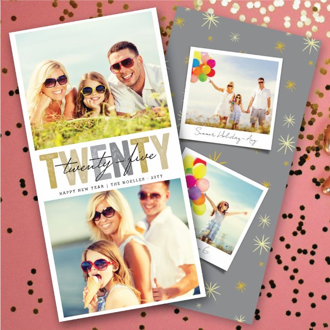 Fet Guld-typografi 2025 nyår 2 fotokollage Julkort (Bold Gold Typography 2025 New Year 2 Photo Collage Holiday Card @ fat_fa_tin)