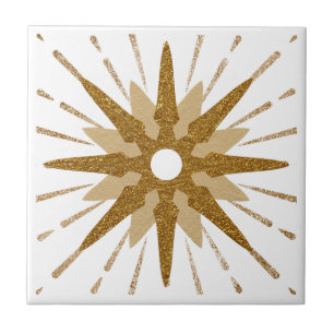 Fet Guld & White Starburst Kakelplatta