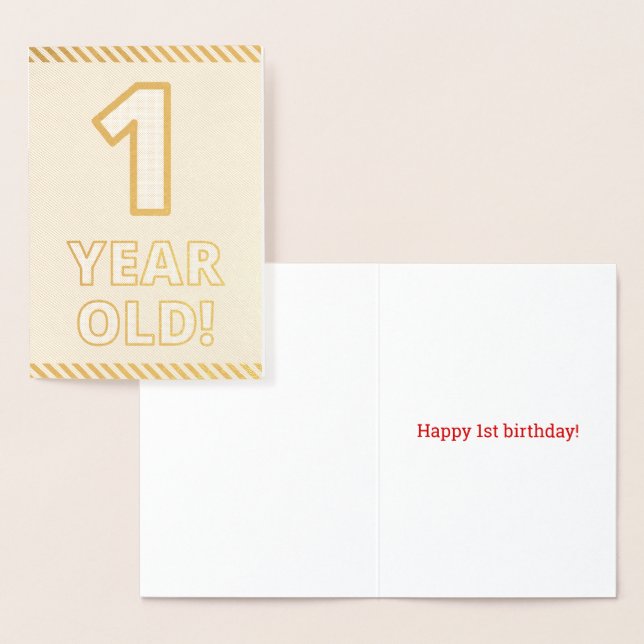 Fet, guldgolv "1 ÅRS GAMLA"! Födelsedagskort Folierat Kort (Display)