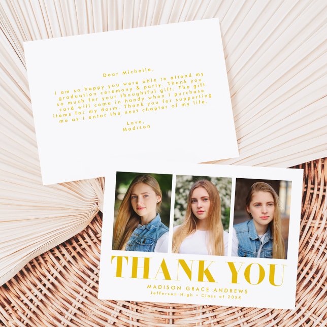 Fet Gult 3 Photo Studenten Tack Kort (Skapare uppladdad)