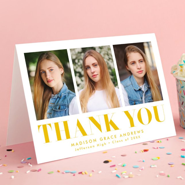 Fet Gult 3 Photo Studenten Tack Kort (Skapare uppladdad)