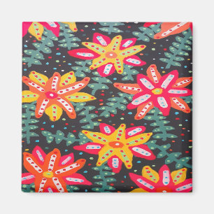 Fet Gult och Orange Blommor på svart Magnet