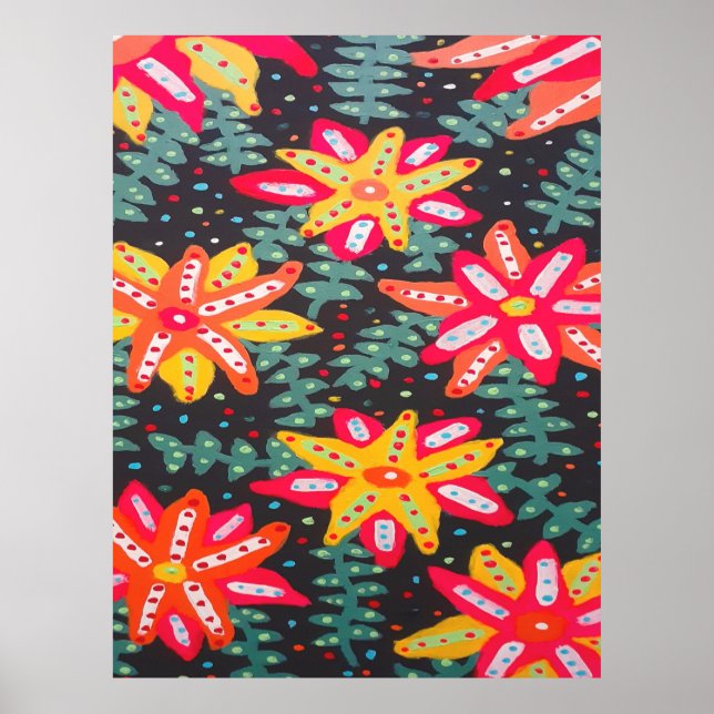Fet Gult och Orange Blommor, svart Poster (Framsidan)