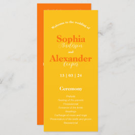 Fet Gult och Orange Färgt Bröllopsprogram