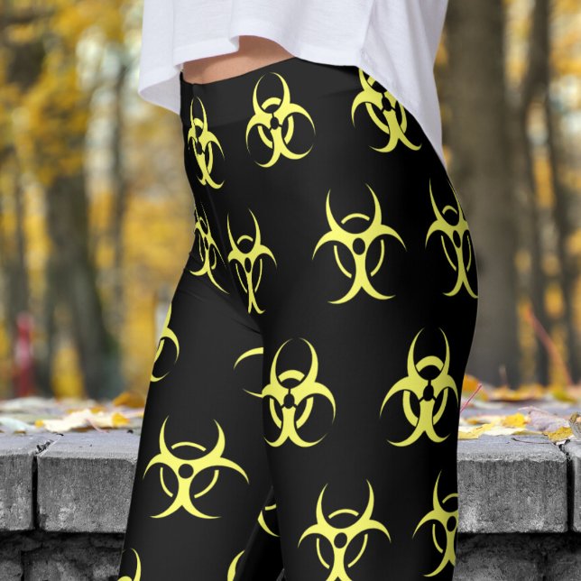 Fet Gult och svart biofara Mönster Leggings (Biohazard Yellow on Black Leggings)
