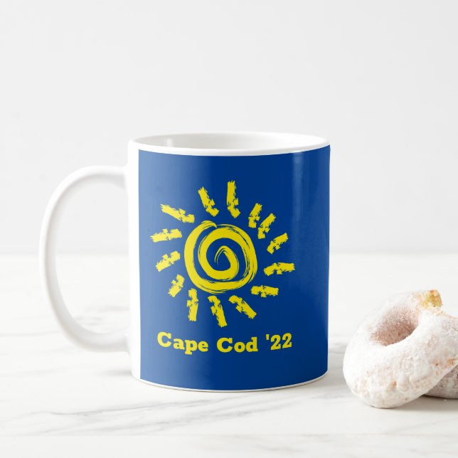 Fet Gult Sol om blå Anpassningsbar Souvenir Mugg (Med munk)