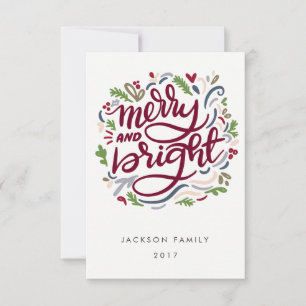 Fet hand Lettered Merry och Bright Helgdag Inbjudningar
