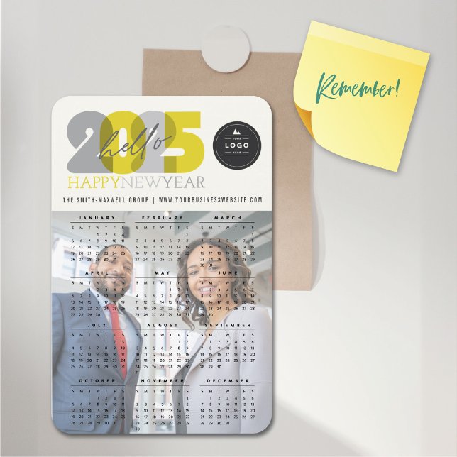 Fet Hej 2025 - kalender - nyårsmagnet för foto Magnet (Bold Hello Yellow Transparent 2025 Calendar New Year Photo Flexible Magnet @ fat_fa_tin)
