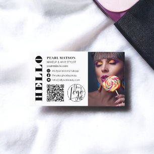 Fet hej, vit chic Qr, fotologotyp social-media Visitkort