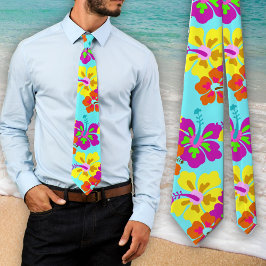 Fet Hibiscus-Blommönstret Aqua Bröllop Tie Slips