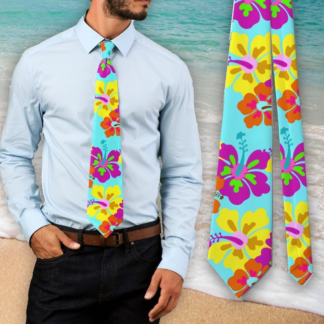 Fet Hibiscus-Blommönstret Aqua Bröllop Tie Slips (Skapare uppladdad)