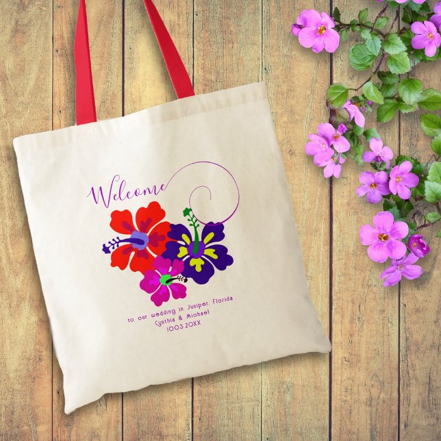 Fet Hibiscus Flowers Välkommen Guests Tote Bag Tygkasse (Skapare uppladdad)