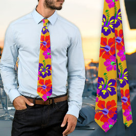 Fet hibiskus-mönstrad gul bröllopsslips slips