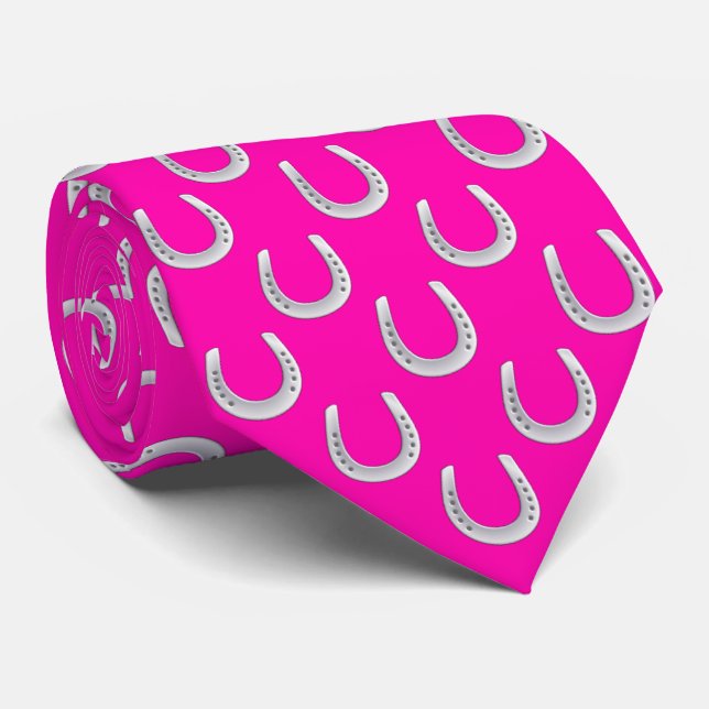 Fet Hot Pink & Silver Hästsko Derby-halsduk Slips (Rullad)