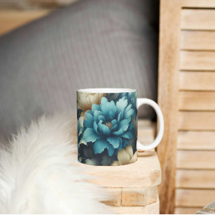Fet i blå och delikata Blommigtar av Cream Kaffemugg