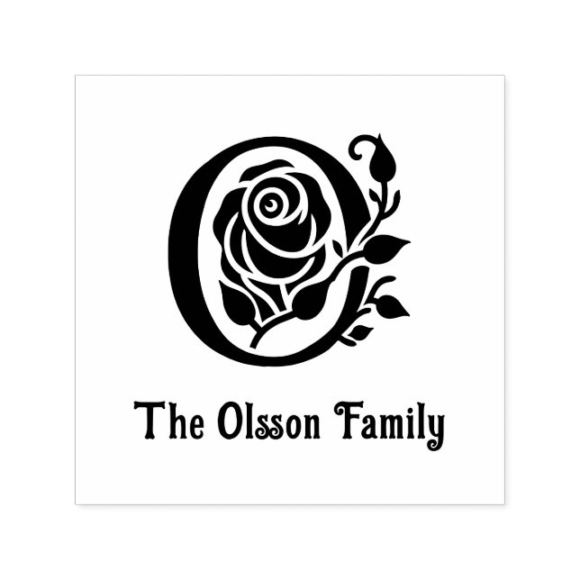 Fet initial med ros familjenamn datum Estd N Wh Självfärgande Stämpel (Design)