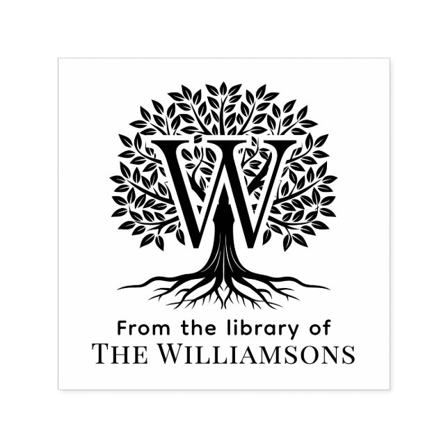 Fet initial över livets träd biblioteknamn #2B2 Självfärgande Stämpel (Design)