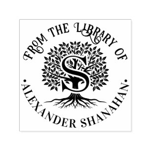 Fet initial över Livets Träd Biblioteksnamn #2BP Självfärgande Stämpel