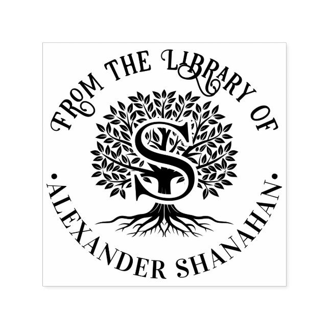 Fet initial över Livets Träd Biblioteksnamn #2BP Självfärgande Stämpel (Design)