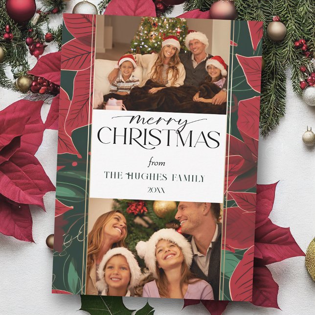 Fet jul Poinsettia Botanical 2-Photo Julkort (Skapare uppladdad)
