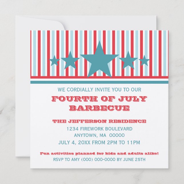 Fet juli 4:e Stars och stripes Inbjudan (Framsida)