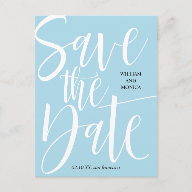 Fet kalligrafi | Vit azure modern bröllop Meddelande Vykort (Framsida)