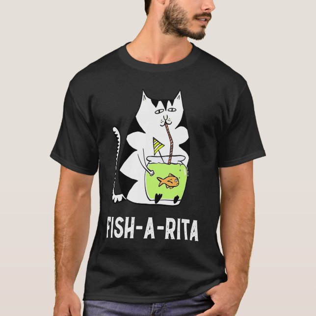Fet katt dricker en fiskskål dricker t shirt (Framsida)
