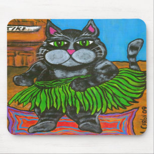 Fet katt i en Hula kjol på en Tiki pubmousepad Musmatta