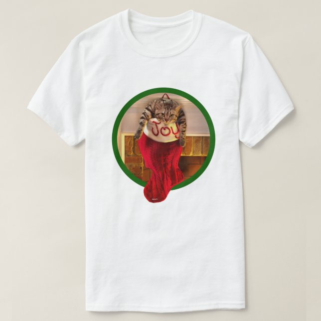 Fet katt i julstrumpa t-shirt (Design framsida)