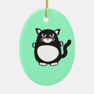 Fet katt julgransprydnad keramik