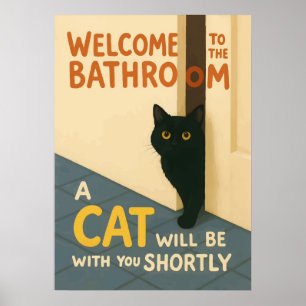 Fet katt välkommen badrum Cc Poster