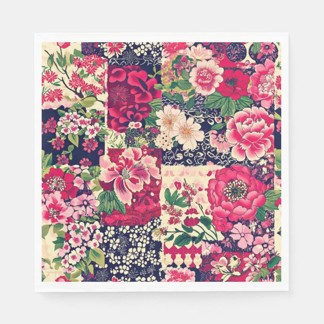 Fet kinesisk Blommigt Patchwork Pappersservett (Framsidan)