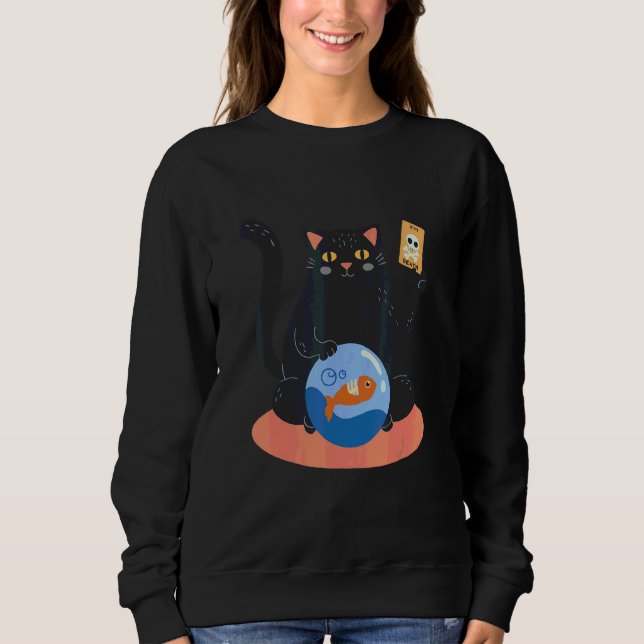 Fet Kitty Mördare Fisk Dödskort T Shirt (Framsida)