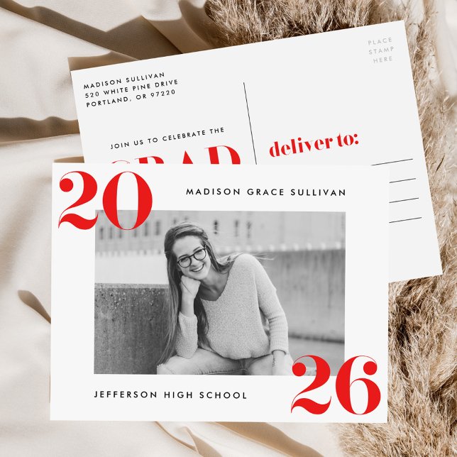 Fet Klass 2025 Röd Foto Examenfest Inbjudan Vykort (Skapare uppladdad)