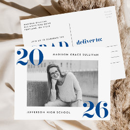 Fet klass av 2025 års Studentfest med blå foto Inbjudan Vykort