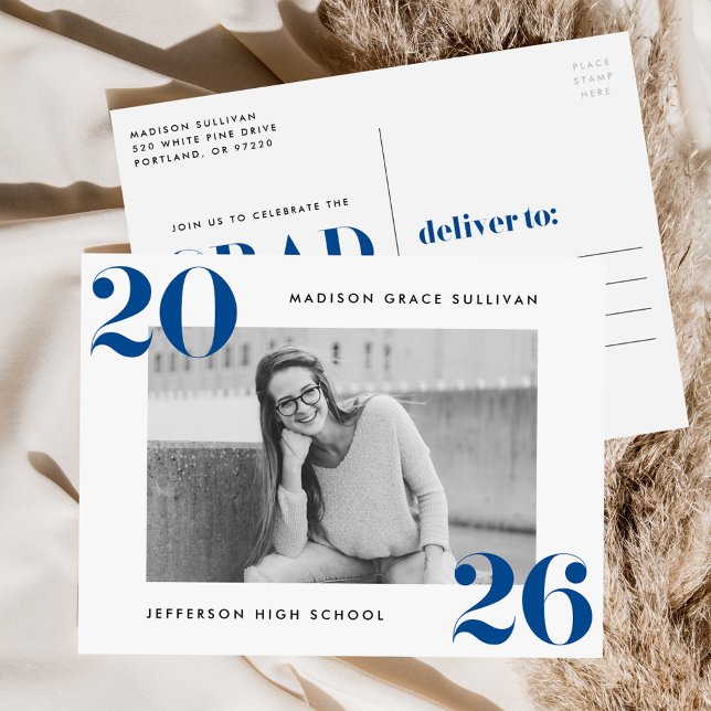 Fet klass av 2025 års Studentfest med blå foto Inbjudan Vykort (Skapare uppladdad)