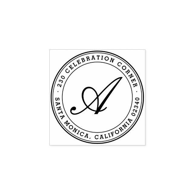 Fet klassisk skriptmonogramrund Returadress Stämpel (Tryck)