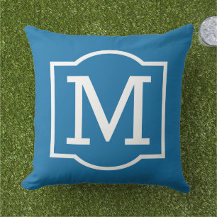 Fet Koboltblå Vit Fäst Monogram Kudde