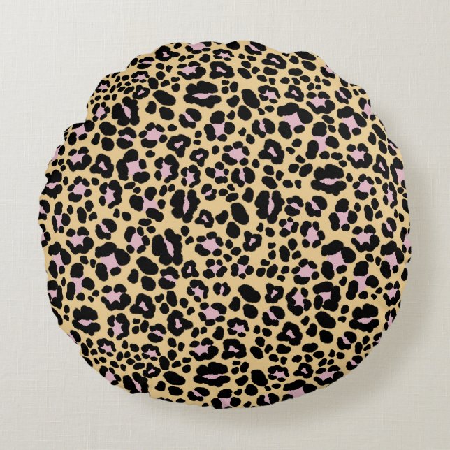 Fet leopard djurtryck glam 1 rund kudde (Framsidan)